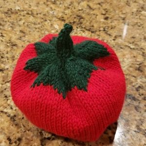 Handmade , knitted, tomato hat.